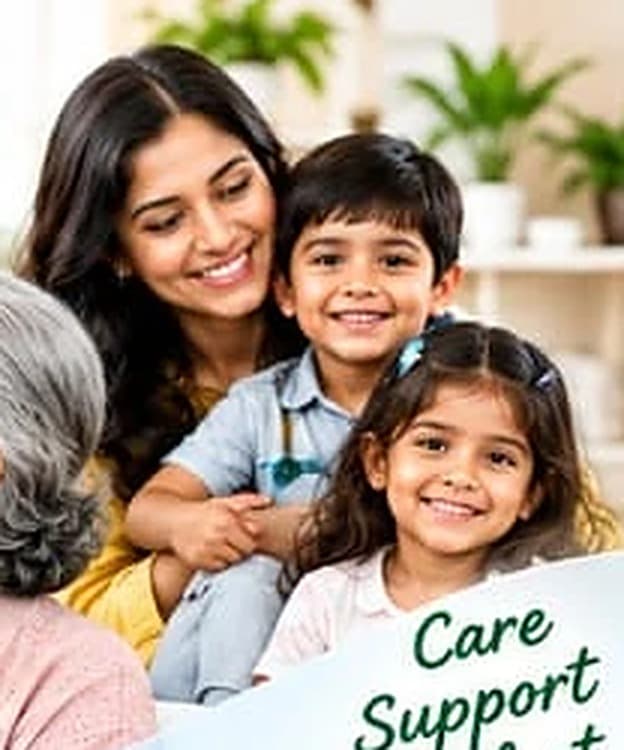 A grandmother and granddaughter together at home